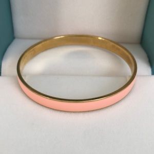 J. Crew bangle, peach and gold tone. ~8.5-inch outer circumference